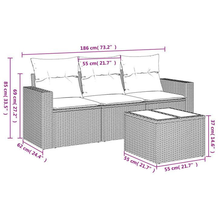 4-tlg. Garten-Sofagarnitur mit Kissen Braun Poly Rattan