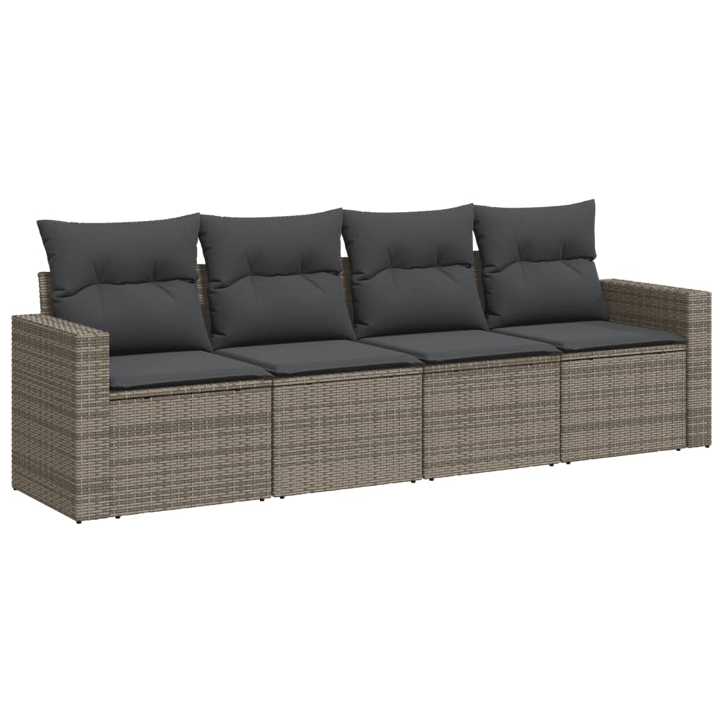 4-tlg. Garten-Sofagarnitur mit Kissen Grau Poly Rattan