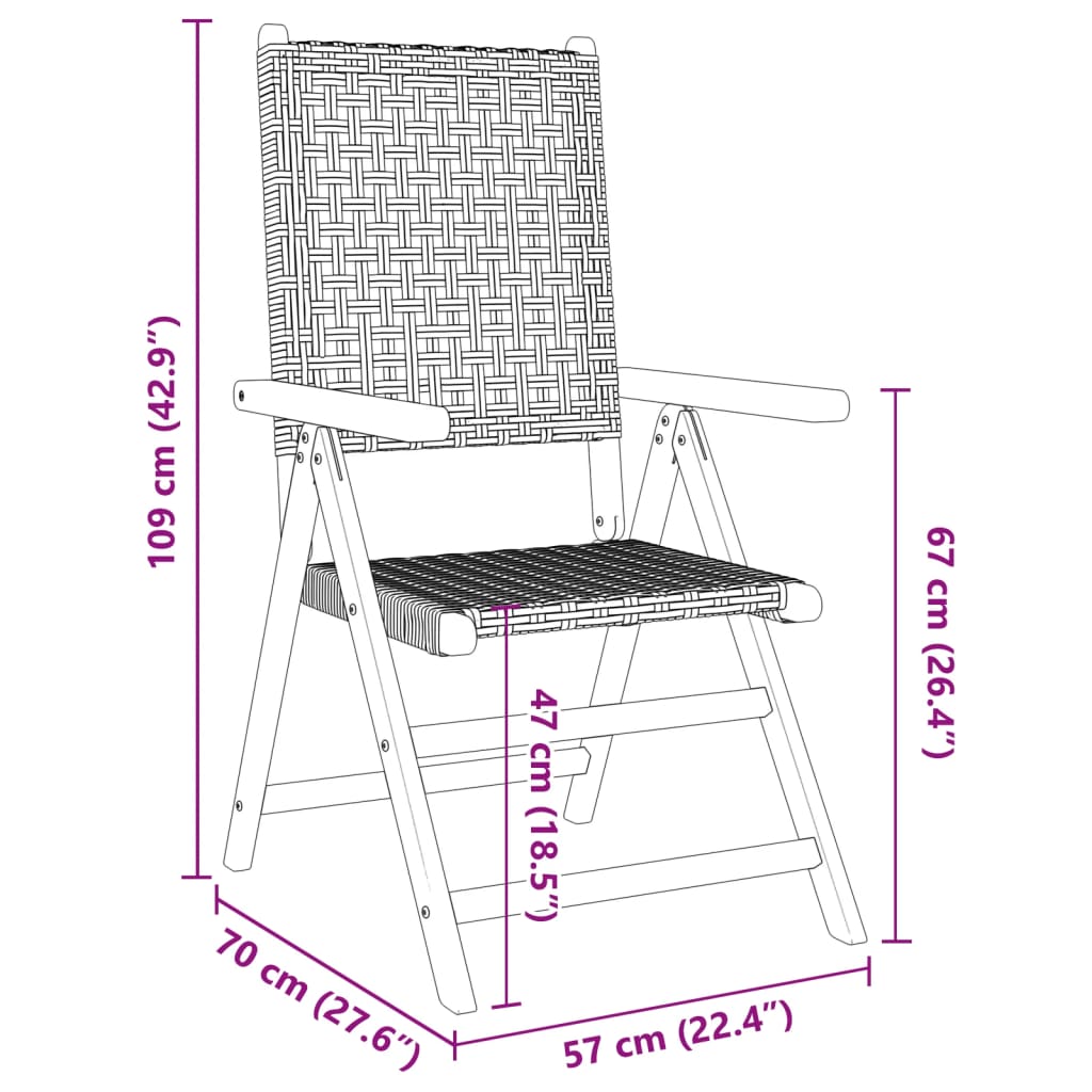 Gartenstuhl Verstellbar 6 Stk. Schwarz Poly Rattan Massivholz