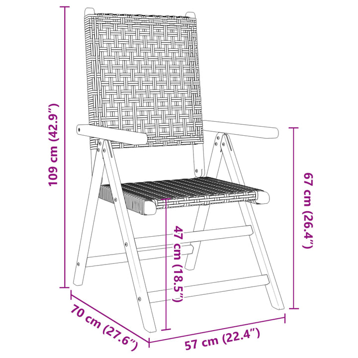 Silla de jardín regulable 4 uds. Polirratán gris madera maciza