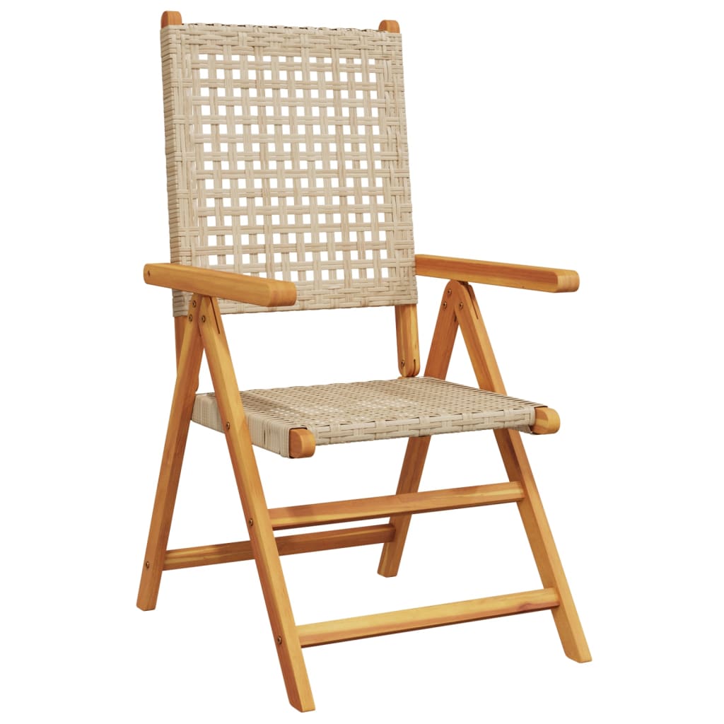 Silla de jardín ajustable 4 uds. Polirratán beige madera maciza