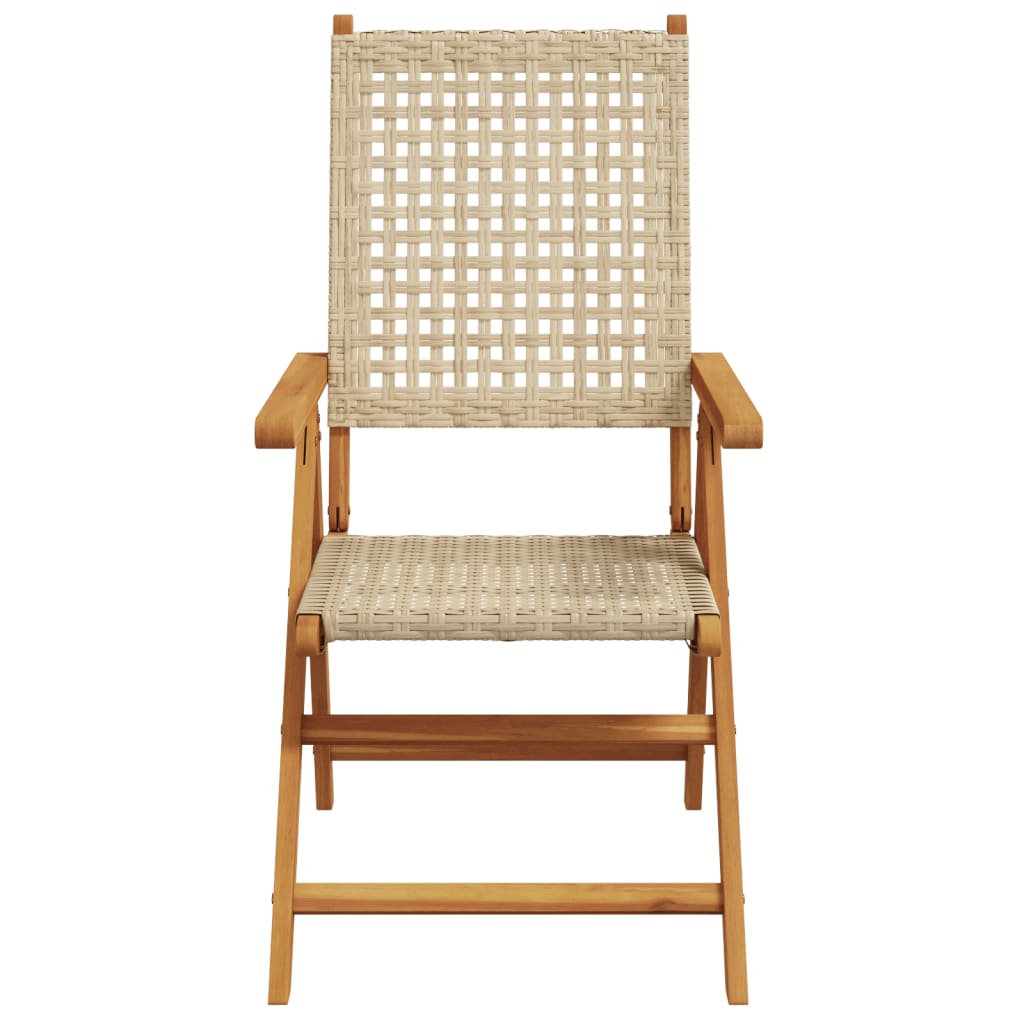 Silla de jardín ajustable 4 uds. Polirratán beige madera maciza