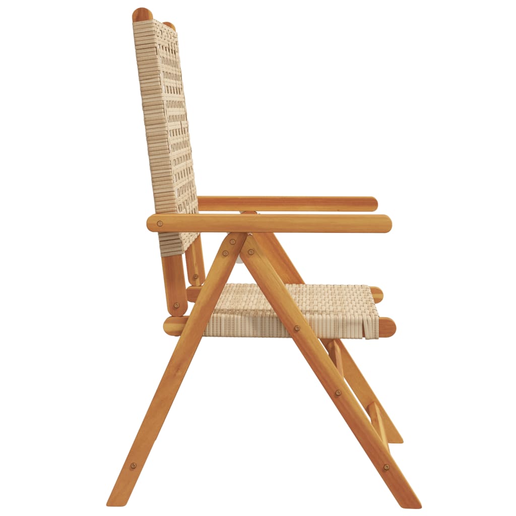 Silla de jardín ajustable 4 uds. Polirratán beige madera maciza