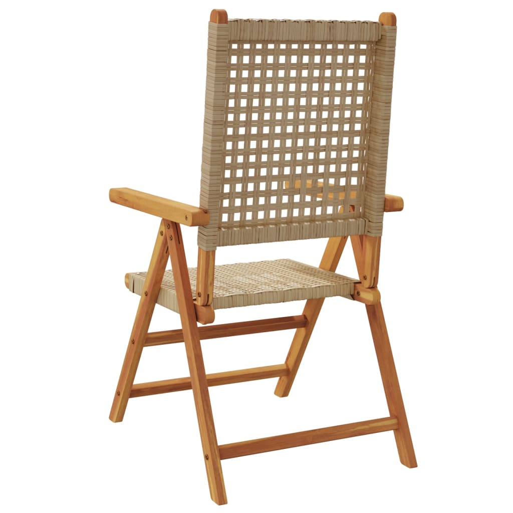 Silla de jardín ajustable 4 uds. Polirratán beige madera maciza