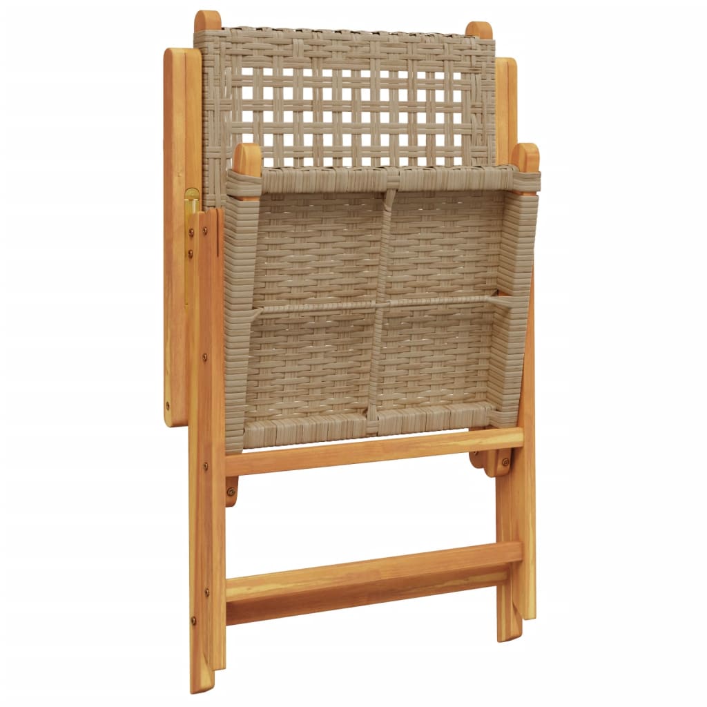 Silla de jardín ajustable 4 uds. Polirratán beige madera maciza