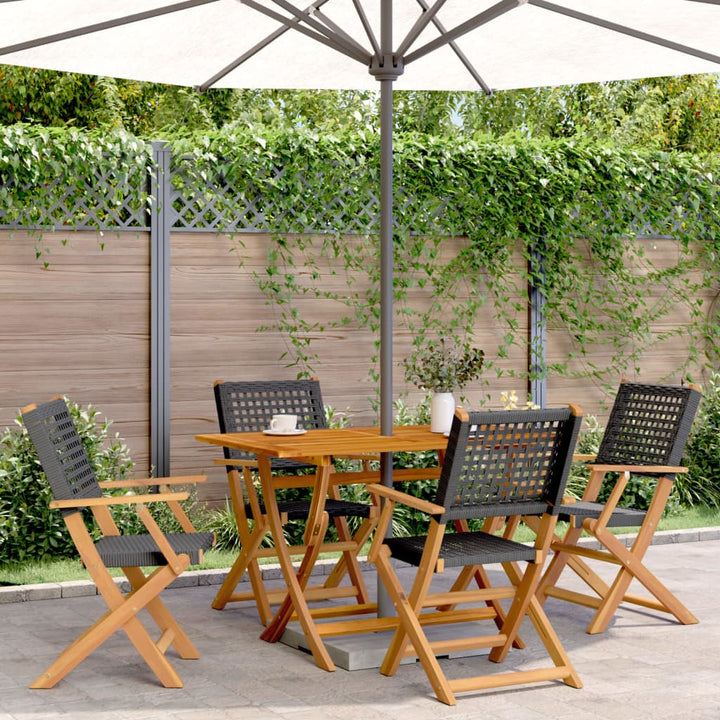 Gartenstühle 4 Stk. Klappbar Schwarz Poly Rattan & Massivholz