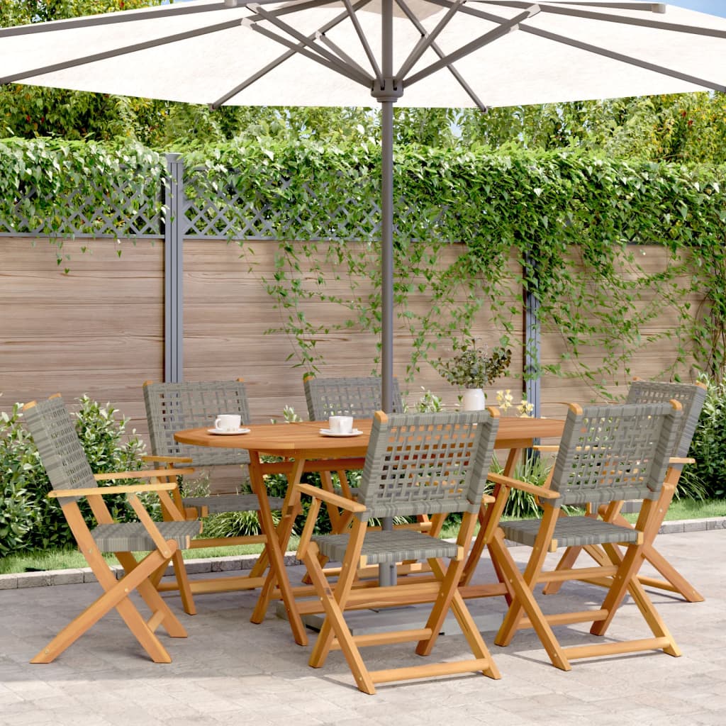 Gartenstühle 6 Stk. Klappbar Grau Poly Rattan & Massivholz