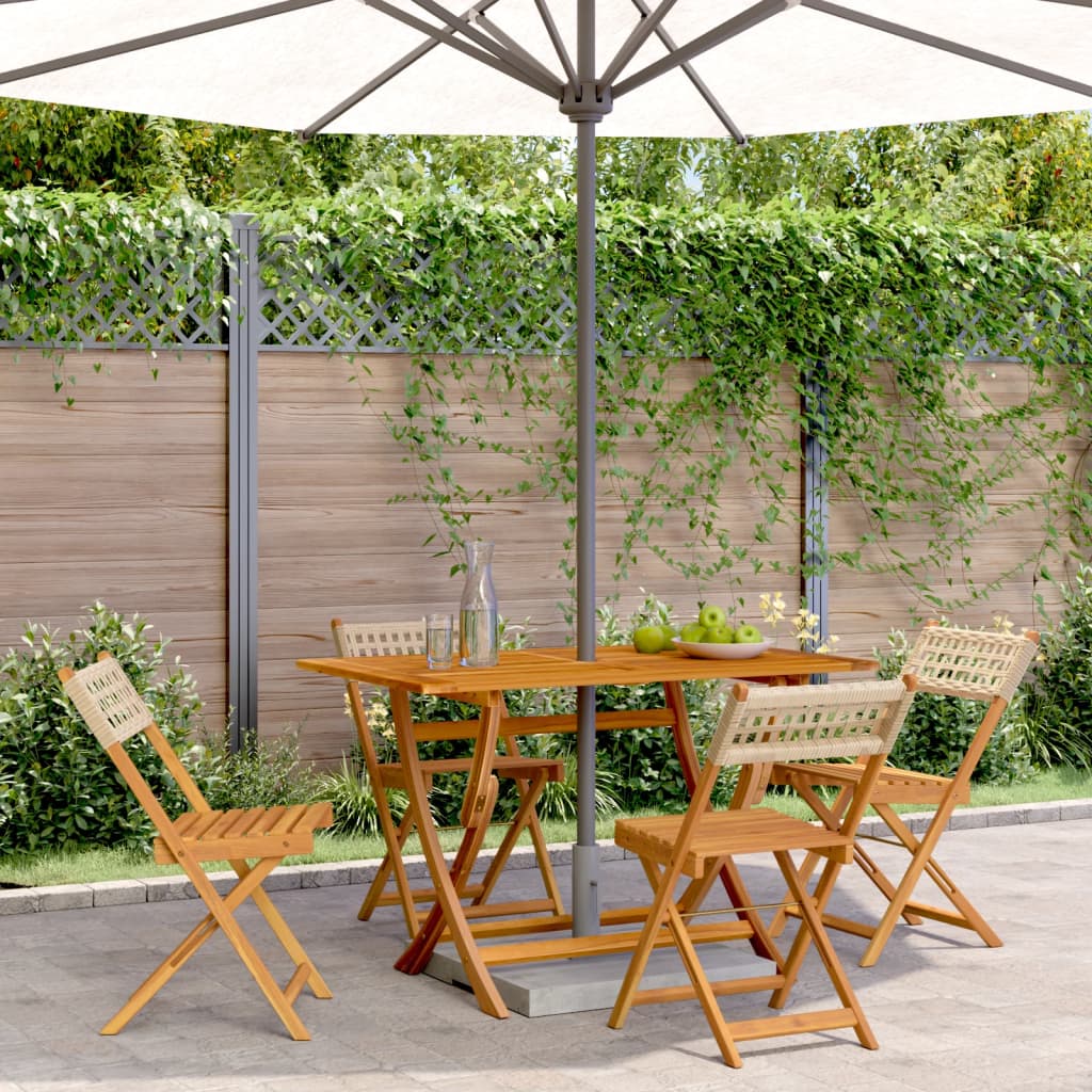 Gartenstühle 4 Stk. Klappbar Beige Poly Rattan & Massivholz