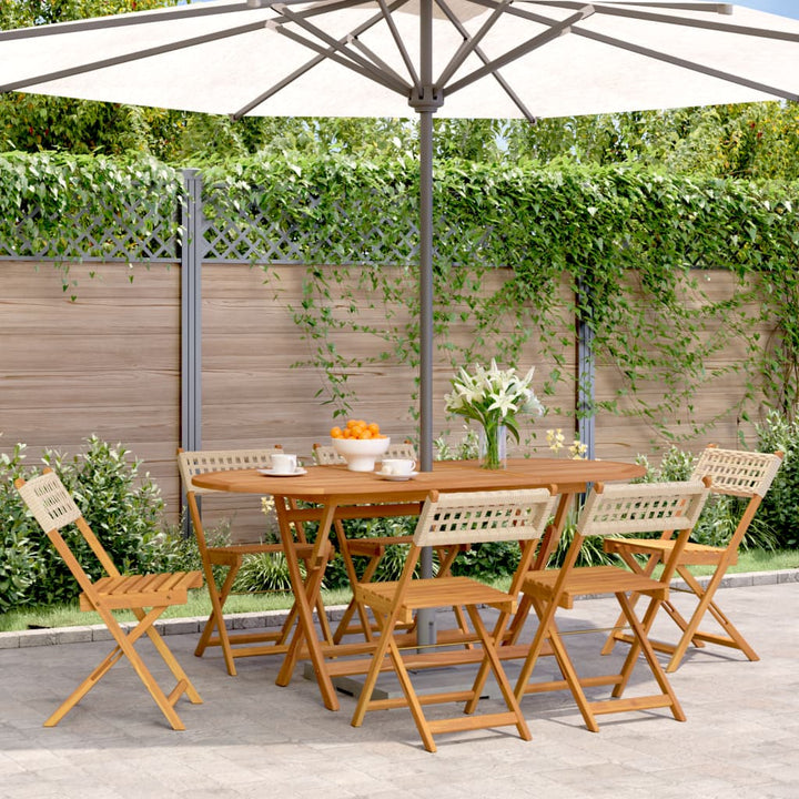 Gartenstühle 6 Stk. Klappbar Beige Poly Rattan & Massivholz