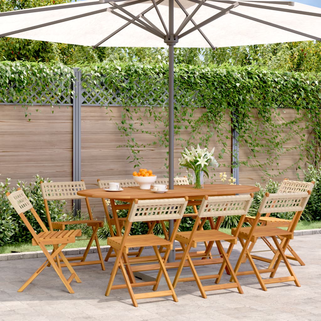 Gartenstühle 8 Stk. Klappbar Beige Poly Rattan & Massivholz