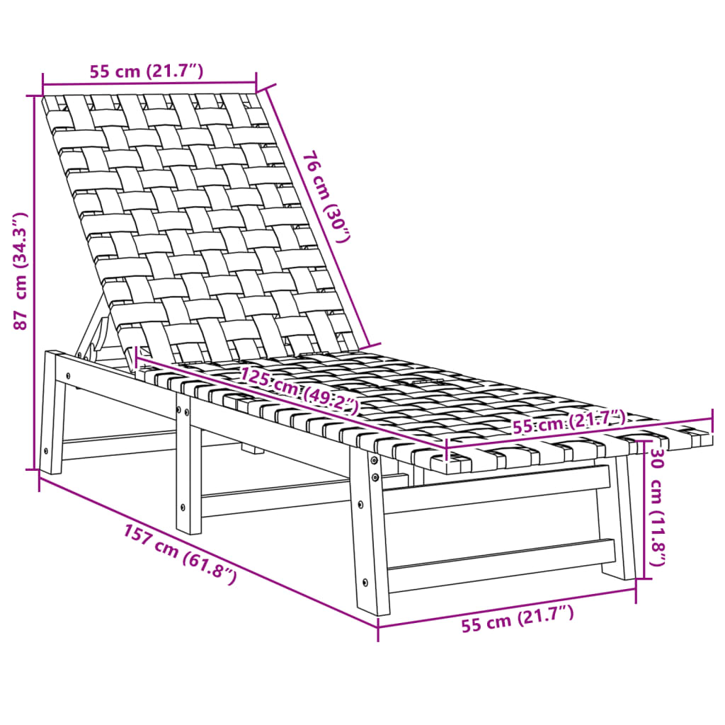 Sonnenliege mit Tisch Rot Massivholz Akazie und Stoff