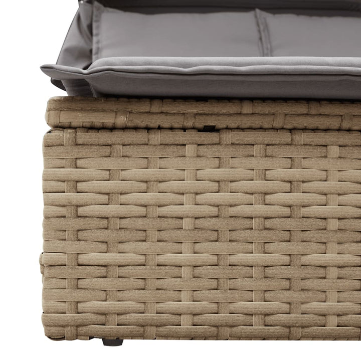 Doppel-Sonnenliege mit Dach und Auflagen Beige Poly Rattan