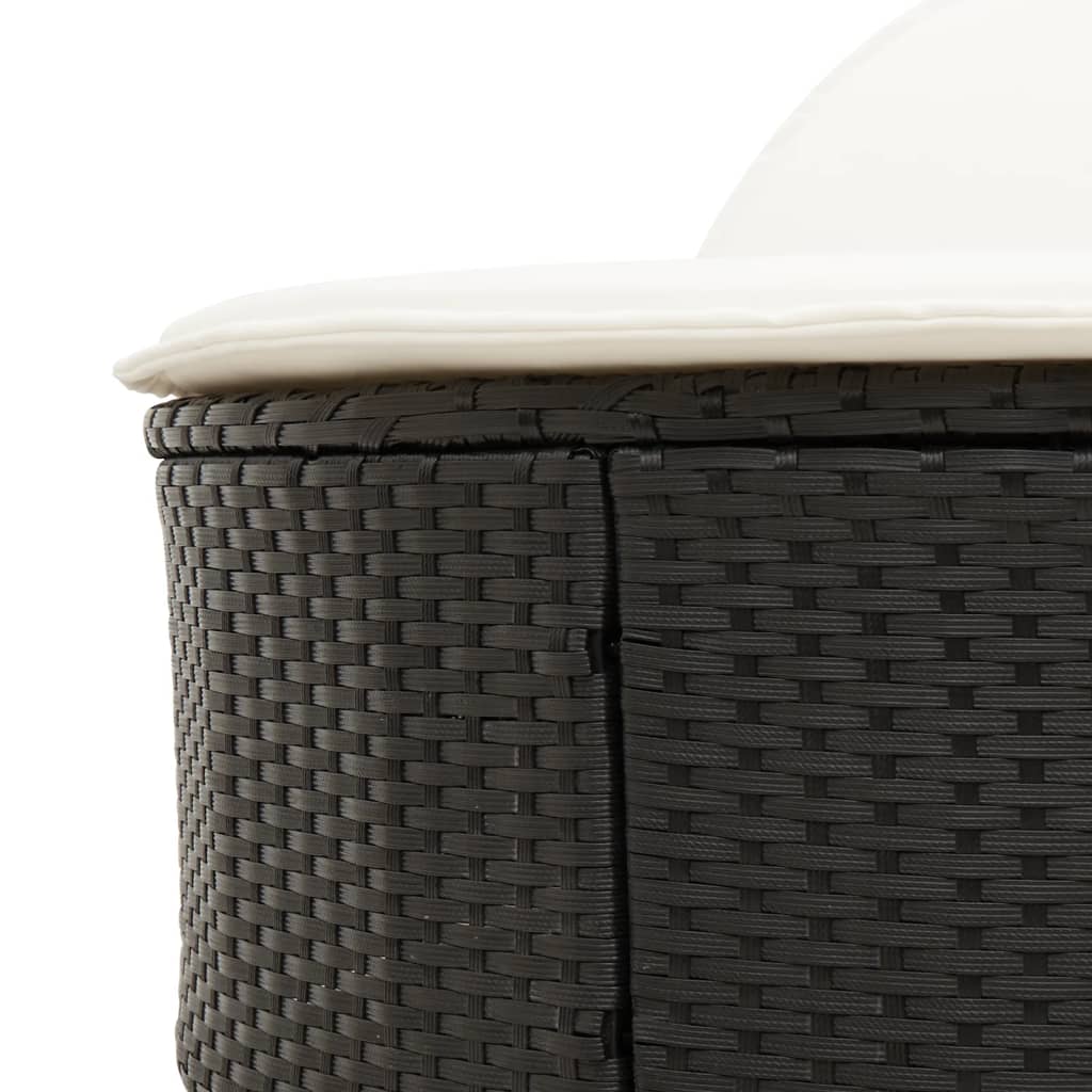 Doppel-Sonnenliege mit Kissen Schwarz Poly Rattan