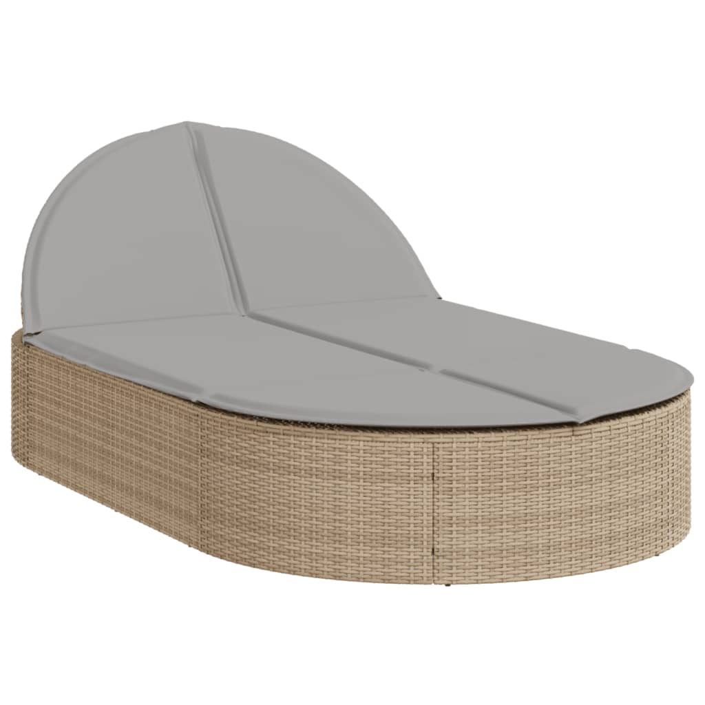 Doppel-Sonnenliege mit Auflagen Beige Poly Rattan