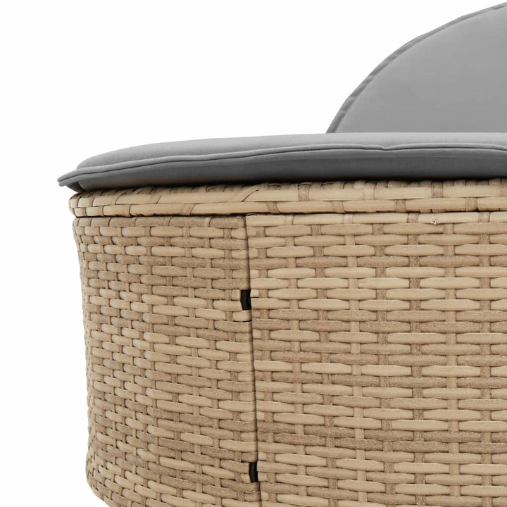 Doppel-Sonnenliege mit Auflagen Beige Poly Rattan