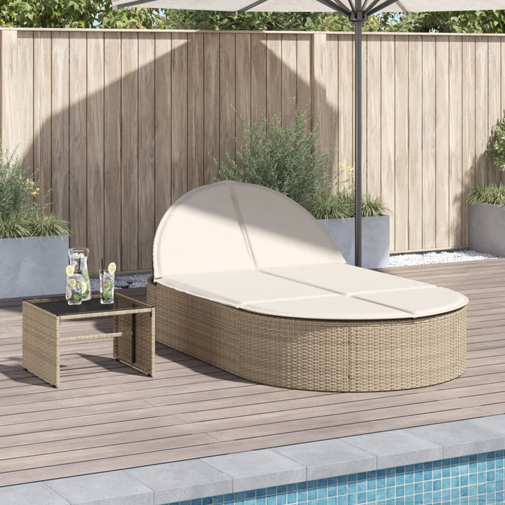 Doppel-Sonnenliege mit Auflagen Beige Poly Rattan