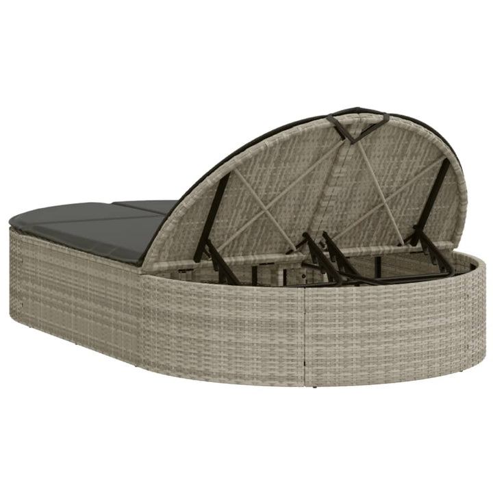 Doppel-Sonnenliege mit Kissen Hellgrau Poly Rattan