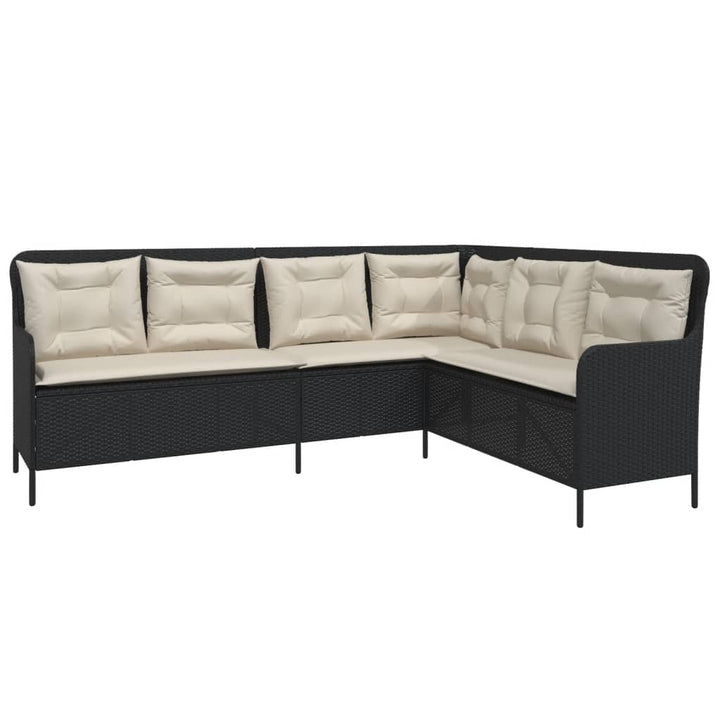 Gartensofa in L-Form mit Kissen Schwarz Poly Rattan