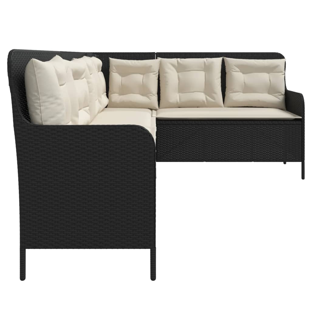 Gartensofa in L-Form mit Kissen Schwarz Poly Rattan