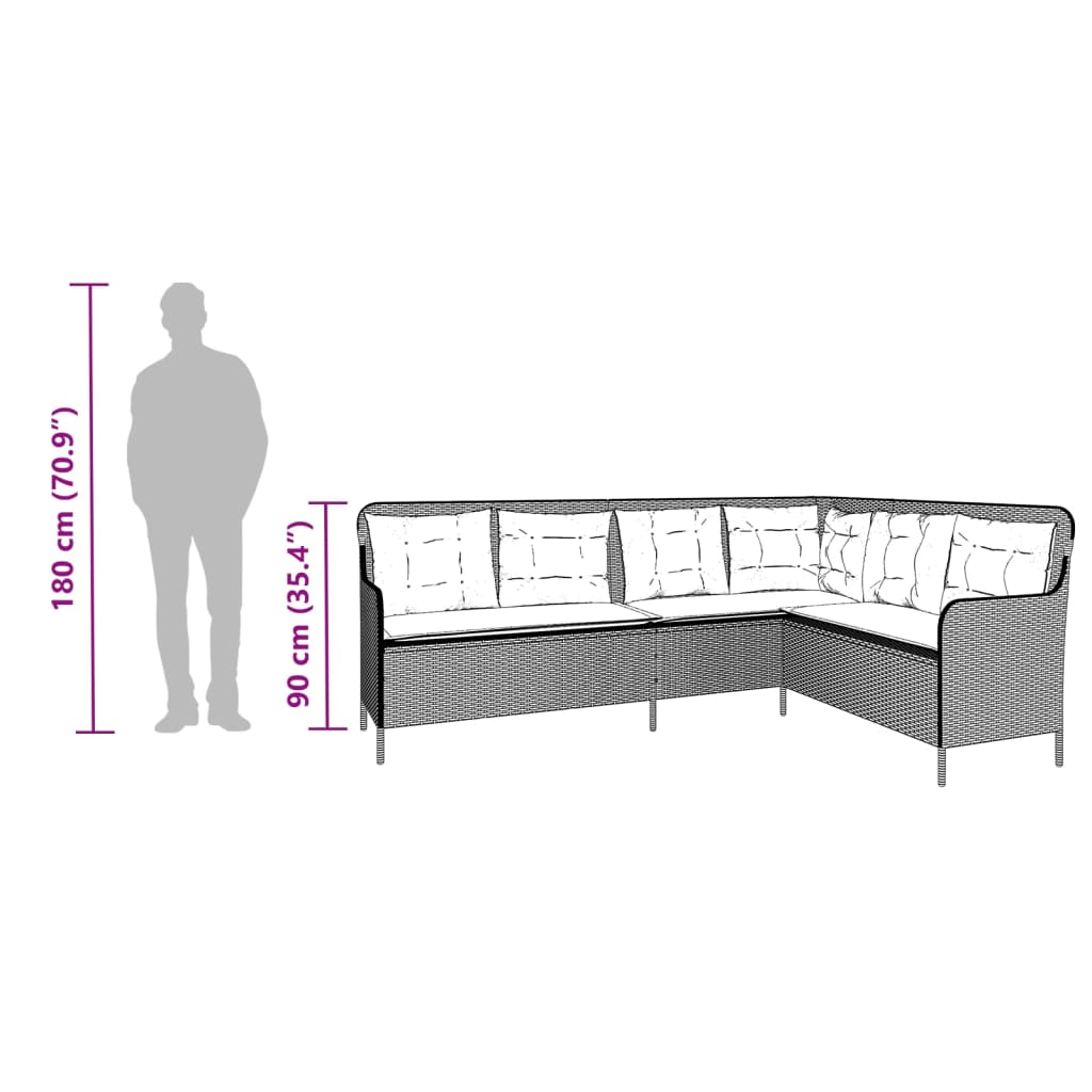 Gartensofa in L-Form mit Kissen Grau Poly Rattan