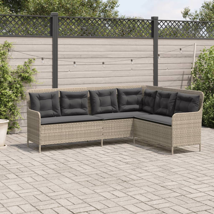 Gartensofa in L-Form mit Kissen Hellgrau Poly Rattan