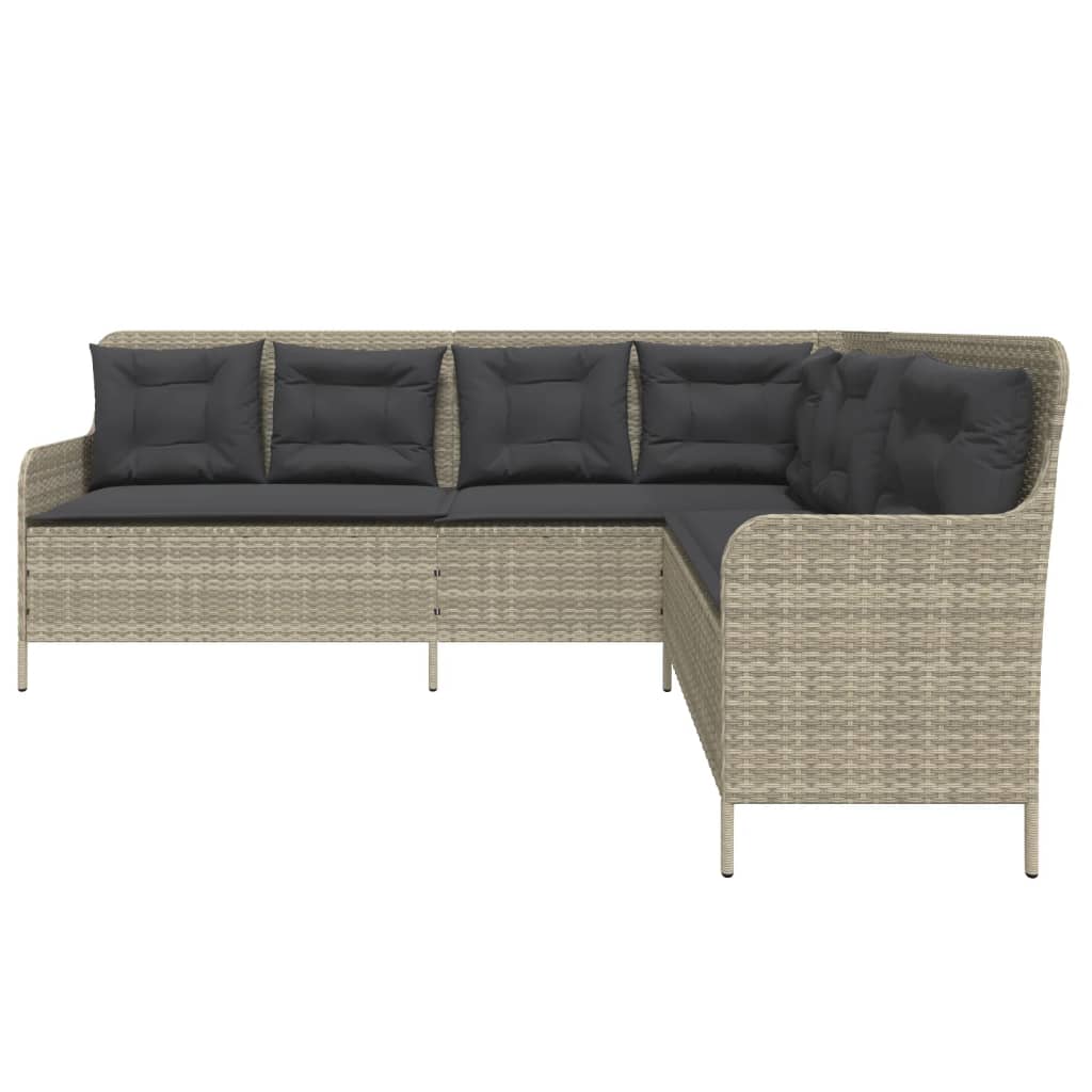 Gartensofa in L-Form mit Kissen Hellgrau Poly Rattan