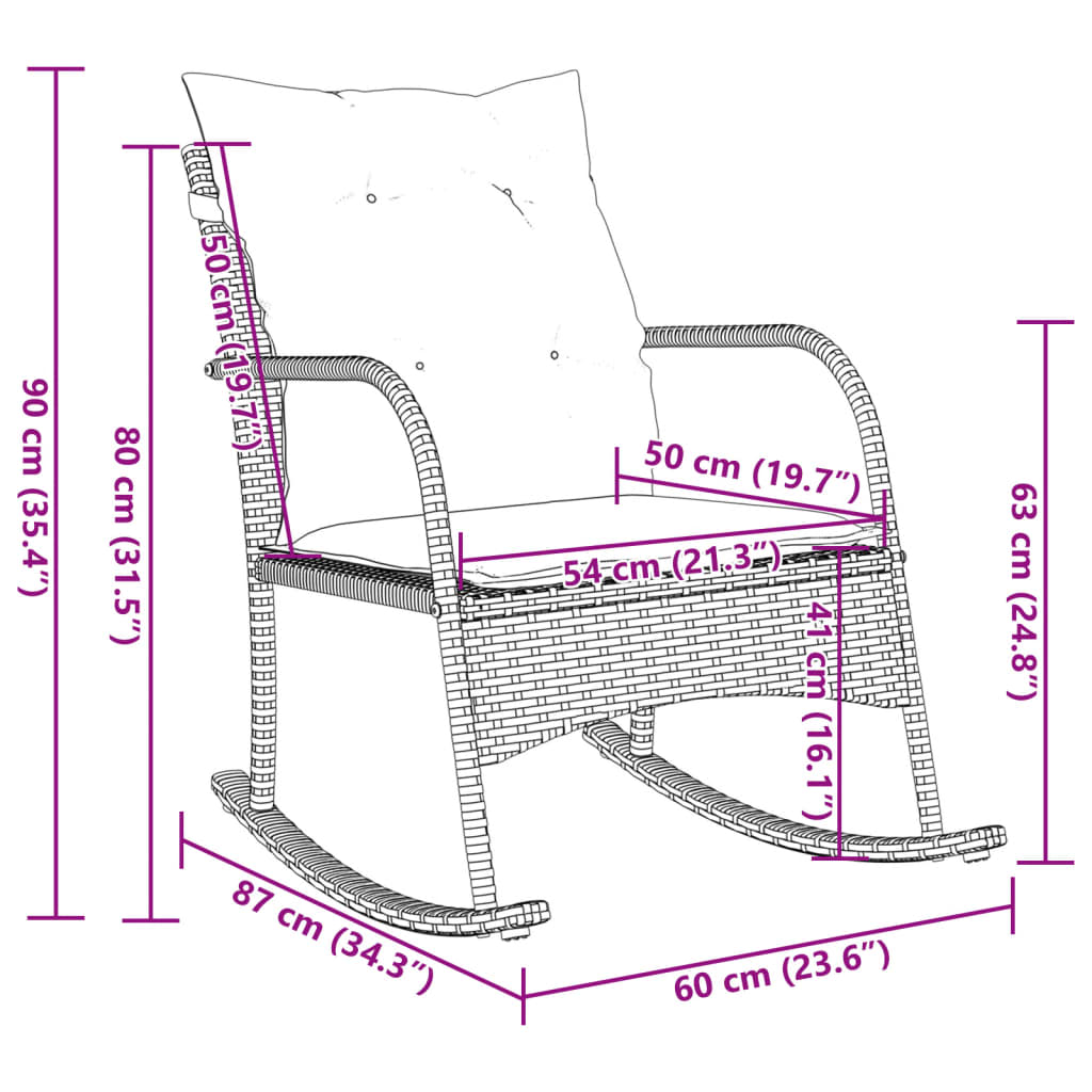 Garten-Schaukelstuhl mit Kissen Hellgrau Poly Rattan