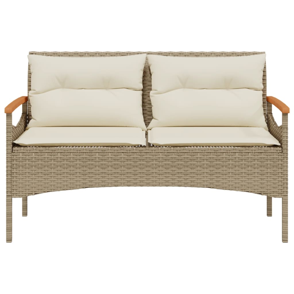 Banco de jardín con cojines 116x62,5x74 cm polirratán beige