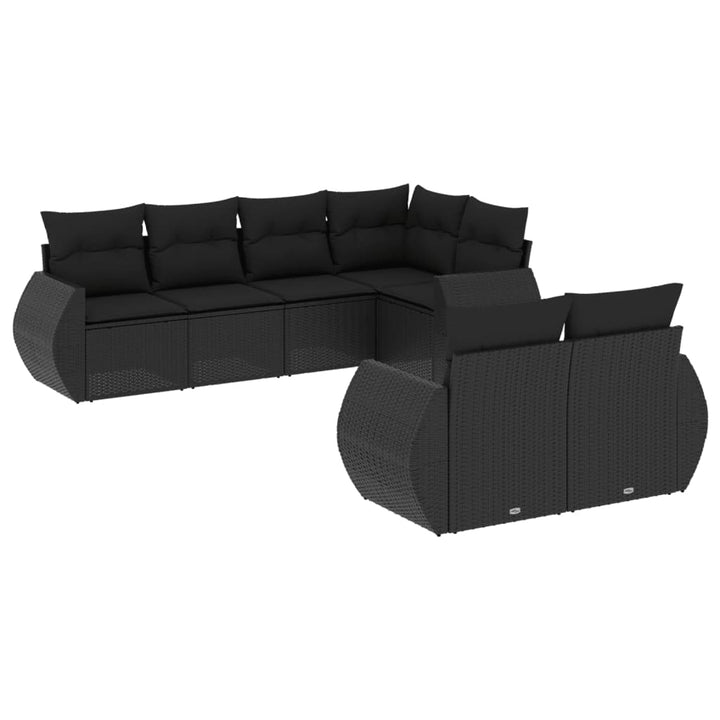 7-tlg. Garten-Sofagarnitur mit Kissen Schwarz Poly Rattan