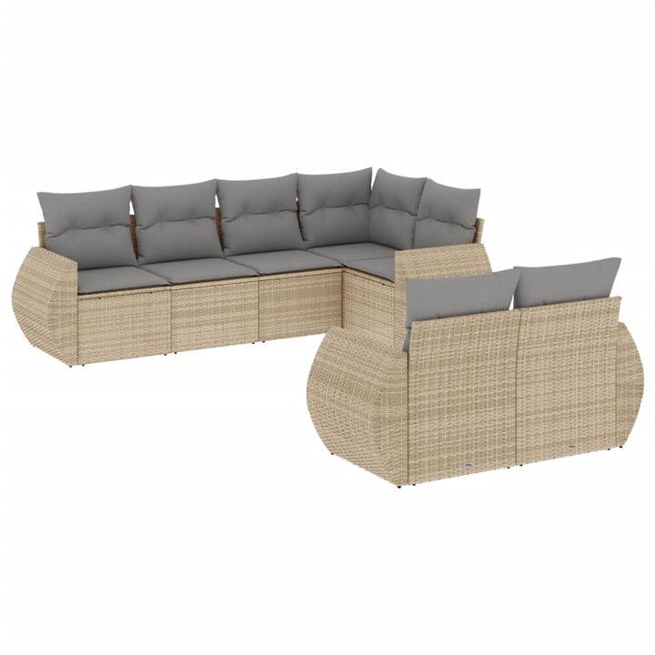 7-tlg. Garten-Sofagarnitur mit Kissen Beige Poly Rattan