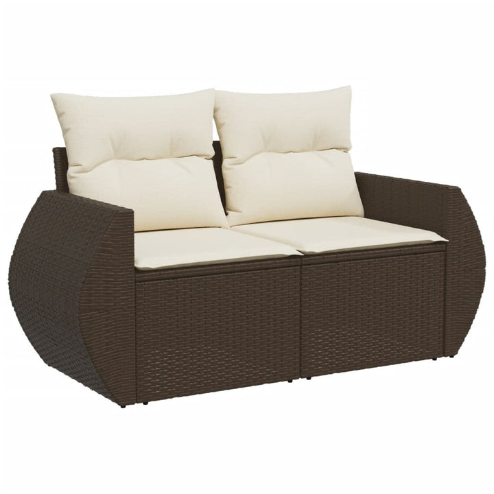 9-tlg. Garten-Sofagarnitur mit Kissen Braun Poly Rattan