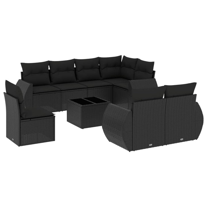 9-tlg. Garten-Sofagarnitur mit Kissen Schwarz Poly Rattan