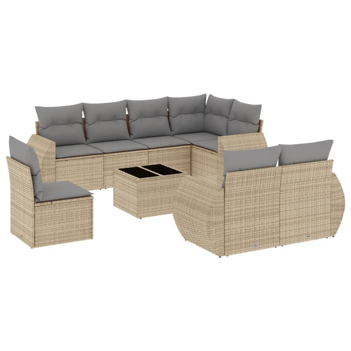 9-tlg. Garten-Sofagarnitur mit Kissen Beige Poly Rattan