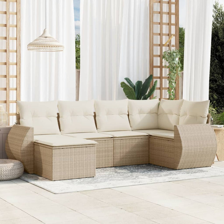 6-tlg. Garten-Sofagarnitur mit Kissen Beige Poly Rattan