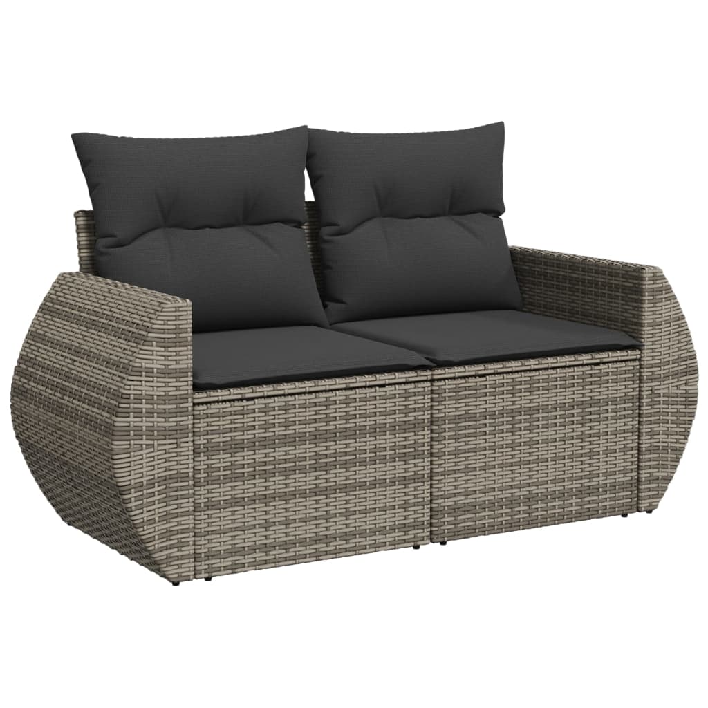 7-tlg. Garten-Sofagarnitur mit Kissen Hellgrau Poly Rattan