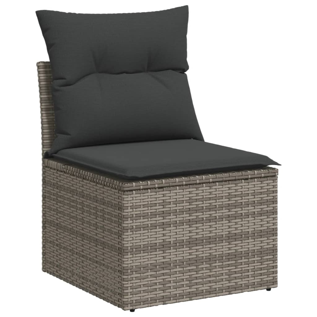 7-tlg. Garten-Sofagarnitur mit Kissen Hellgrau Poly Rattan