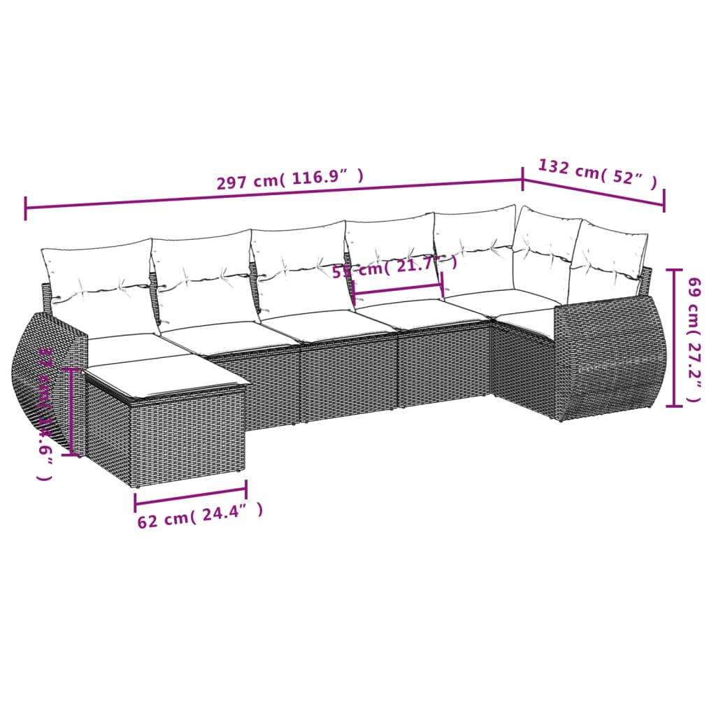 7-tlg. Garten-Sofagarnitur mit Kissen Braun Poly Rattan