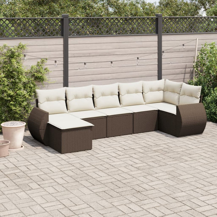 7-tlg. Garten-Sofagarnitur mit Kissen Braun Poly Rattan