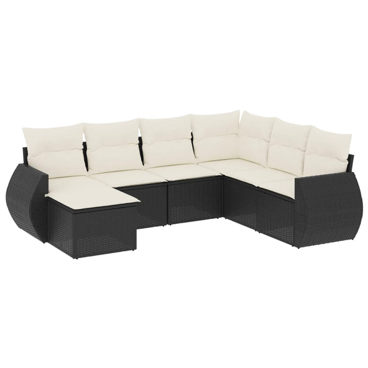 7-tlg. Garten-Sofagarnitur mit Kissen Schwarz Poly Rattan