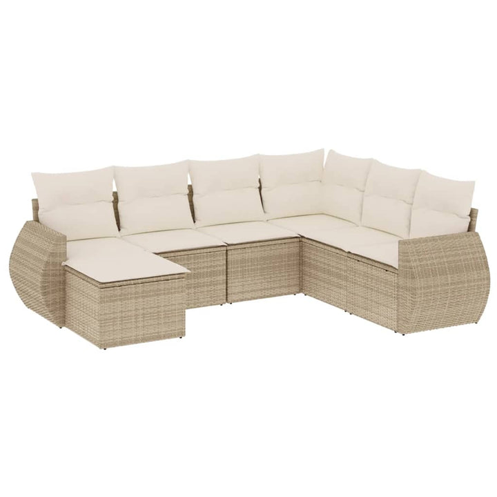 7-tlg. Garten-Sofagarnitur mit Kissen Beige Poly Rattan