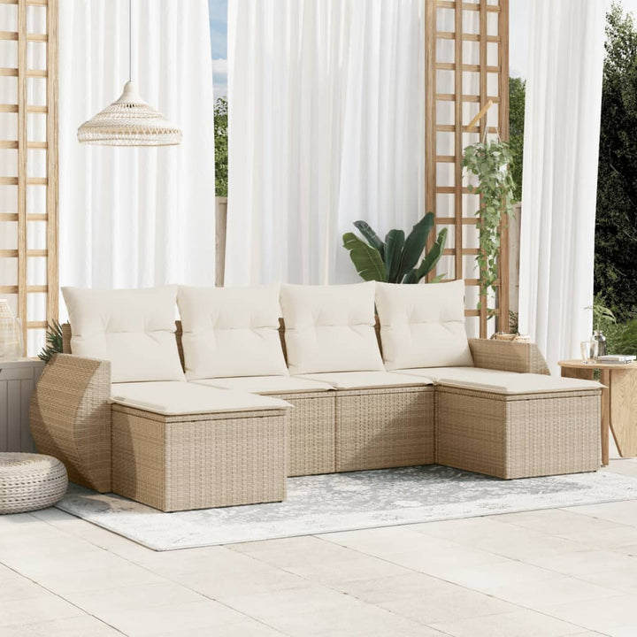 6-tlg. Garten-Sofagarnitur mit Kissen Beige Poly Rattan