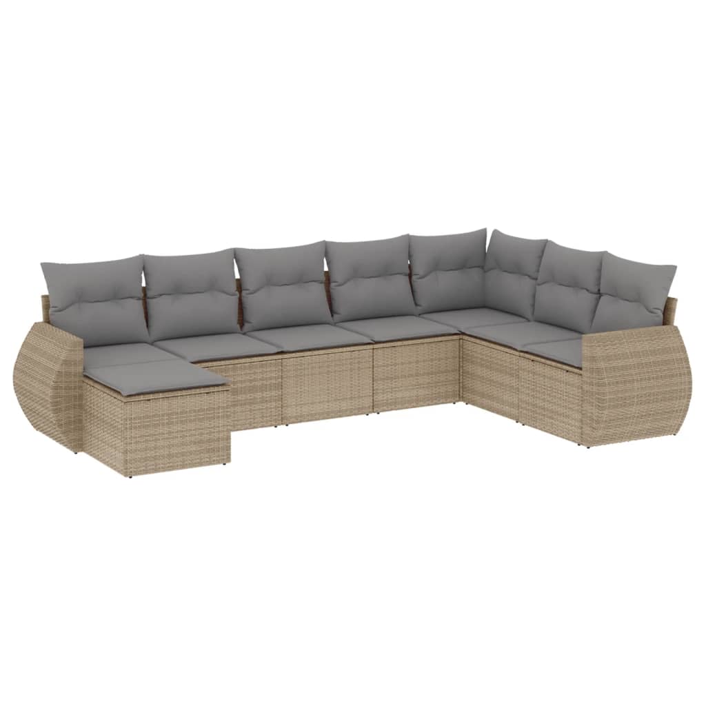 8-tlg. Garten-Sofagarnitur mit Kissen Beige Poly Rattan