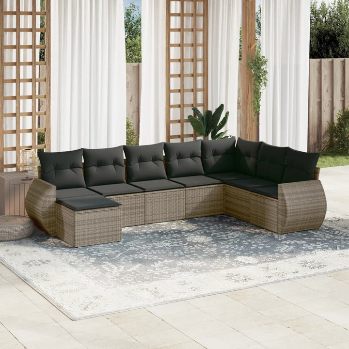 8-tlg. Garten-Sofagarnitur mit Kissen Grau Poly Rattan