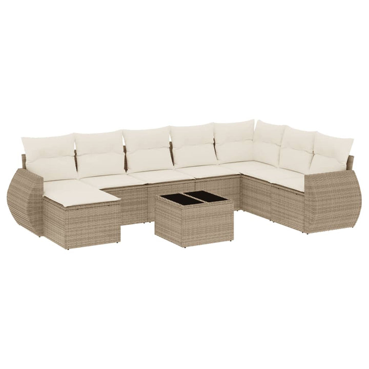 9-tlg. Garten-Sofagarnitur mit Kissen Beige Poly Rattan