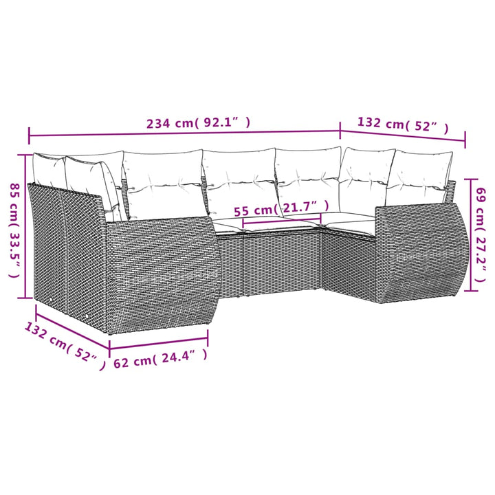 6-tlg. Garten-Sofagarnitur mit Kissen Beige Poly Rattan