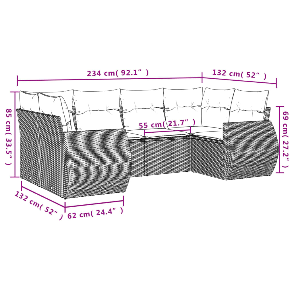 6-tlg. Garten-Sofagarnitur mit Kissen Grau Poly Rattan