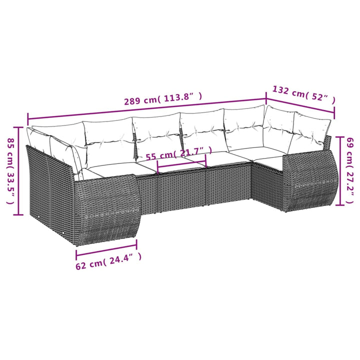 7-tlg. Garten-Sofagarnitur mit Kissen Braun Poly Rattan