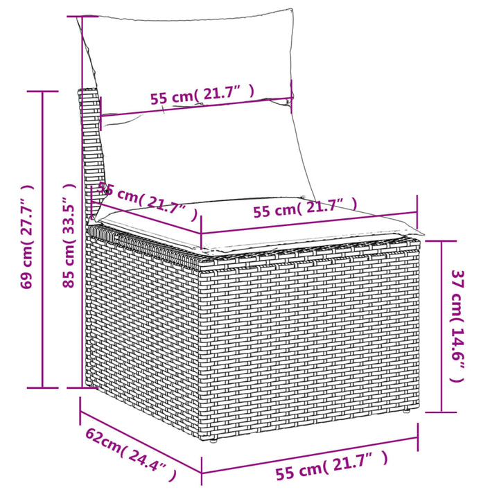 7-tlg. Garten-Sofagarnitur mit Kissen Braun Poly Rattan