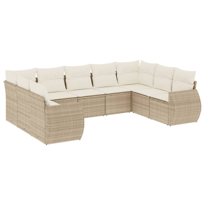 9-tlg. Garten-Sofagarnitur mit Kissen Beige Poly Rattan