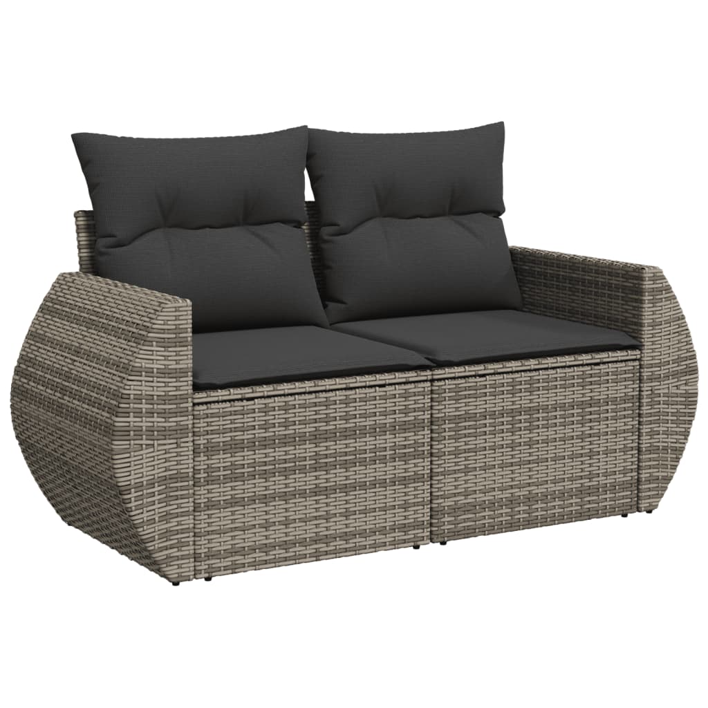 9-tlg. Garten-Sofagarnitur mit Kissen Grau Poly Rattan